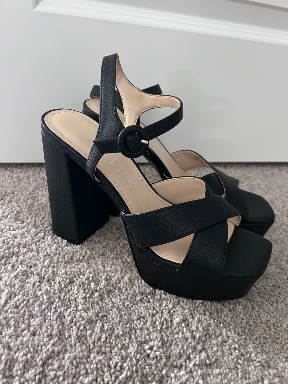 Guess Black Crisscross High Heels with Ankle Strap